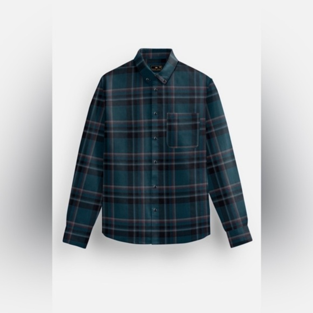 French Crown Mens Button Down Green Plaid Royal Oxford cotton shirt 40 or medium